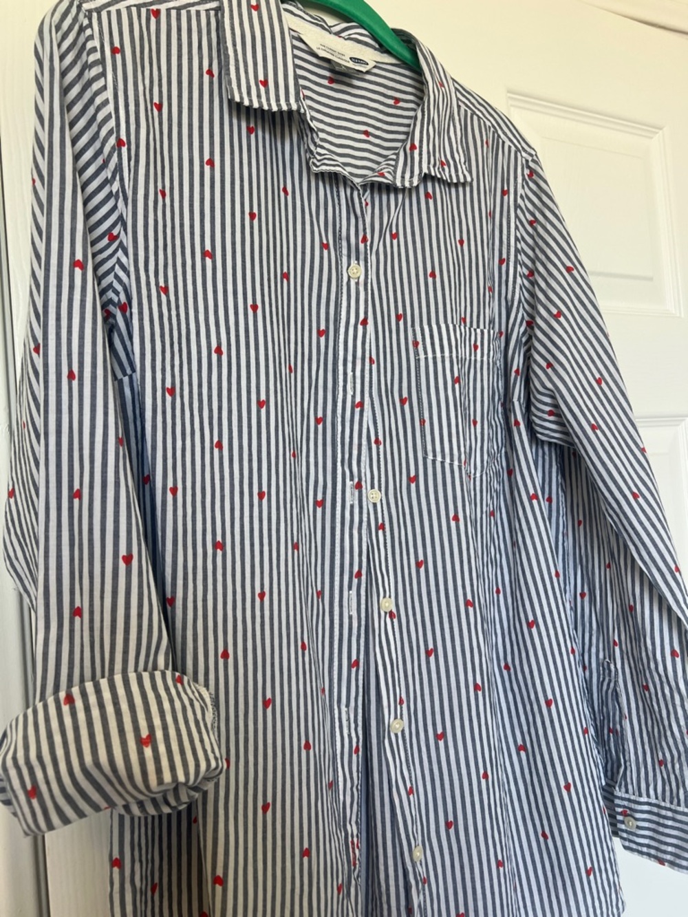 Old Navy Striped Button-Down with Red Hearts Print ❤️